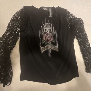 Harley-Davidson Black Top with Lace Sleeves